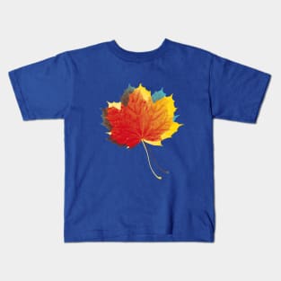 Autumn leaves red yellow on blue Kids T-Shirt